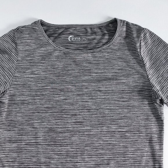 ZYIA Active active wear short sleeve T-shirt grey with stripes women's size XS - Picture 2 of 8